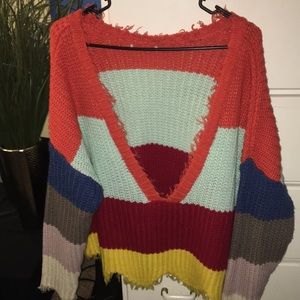 bright stripe distressed sweater